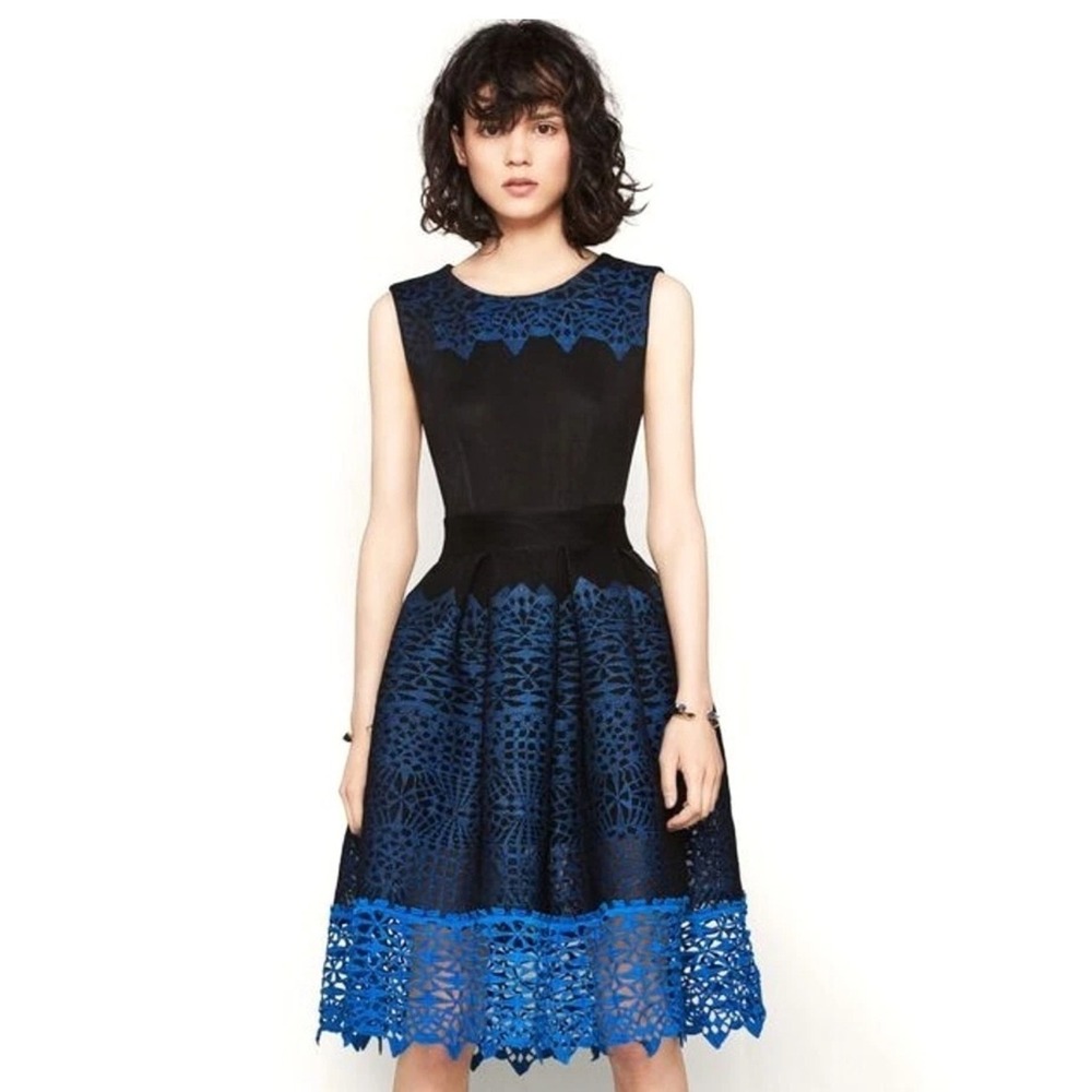 NWT Maje Russe Dress Sz 2 (US 6) Black Royal Blue Mesh Guipure Lace‎ Hem $495